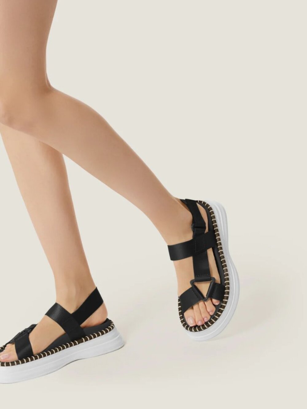 NEW ODISSI Kim Black Platform Sport Sandals EU 37 US 7 Logo Velcro